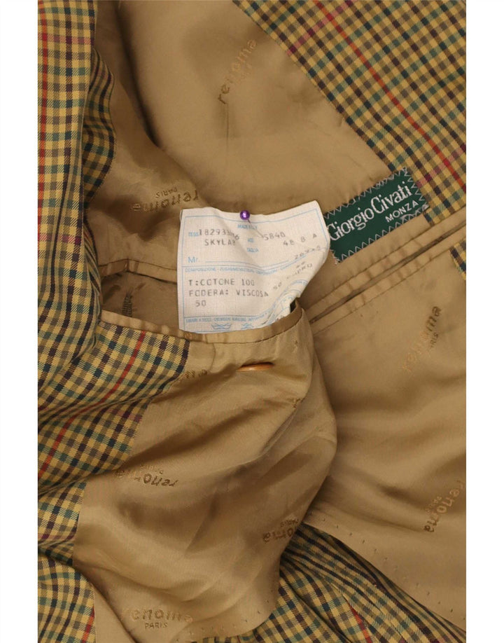 Monza Veste blazer à 2 boutons pour homme IT 48 en coton vichy kaki moyen