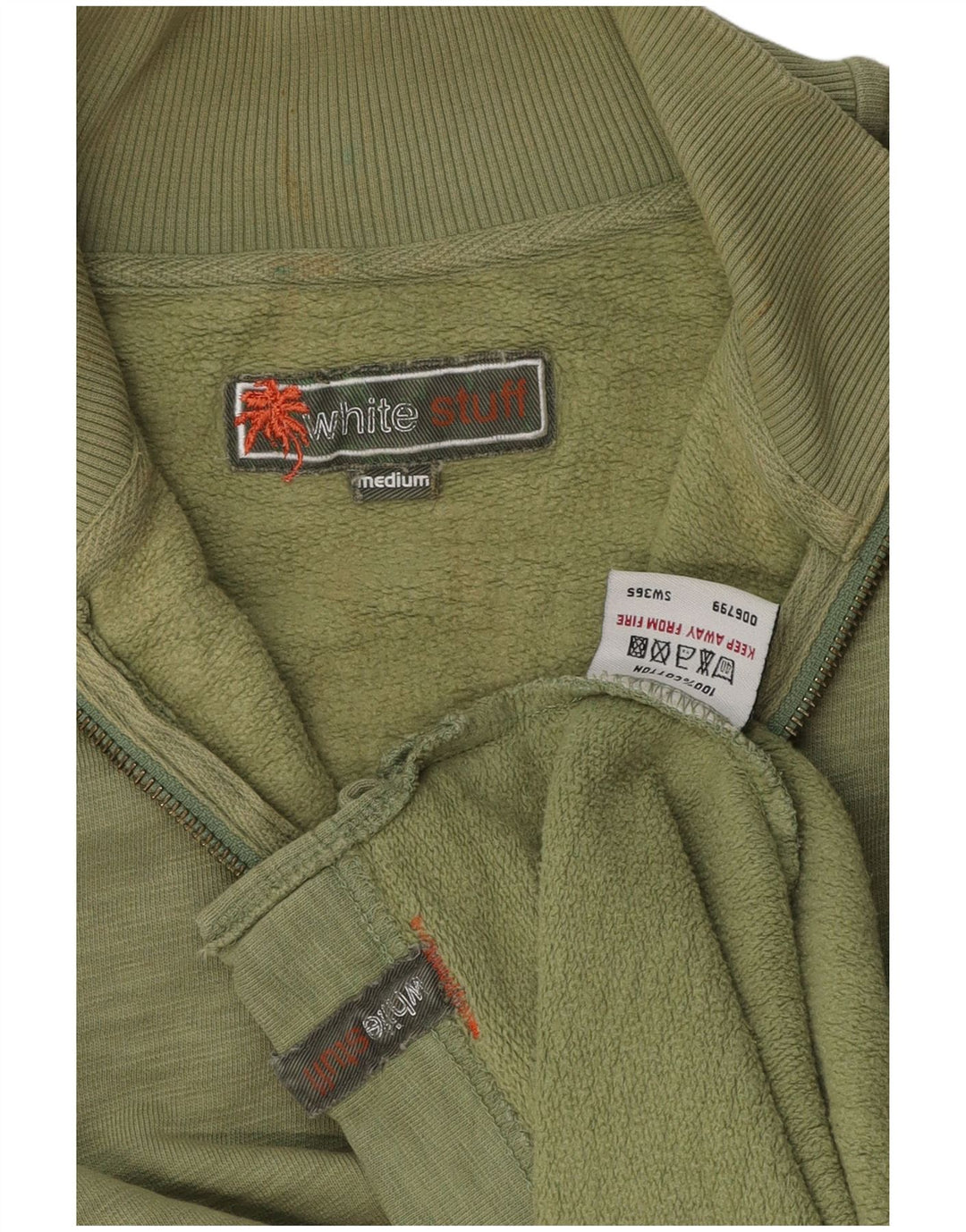 White Stuff Sweat-Shirt Col Zippé Homme Vert Moyen Moucheté Coton