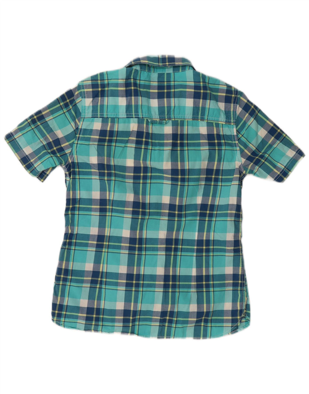 SUPERDRY Womens Short Sleeve Shirt UK 14 Medium Turquoise Check Cotton