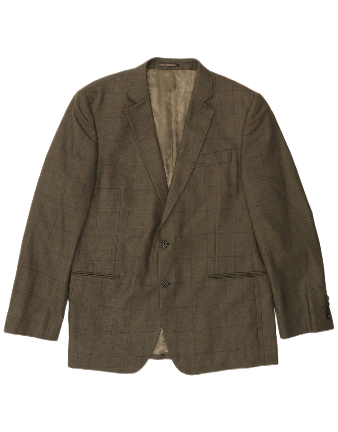 JAEGER Veste blazer à 2 boutons pour homme UK 42 XL Kaki à carreaux en laine
