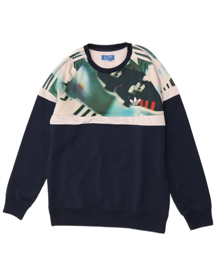 Adidas Sweat-shirt pour homme en polyester color block bleu marine moyen