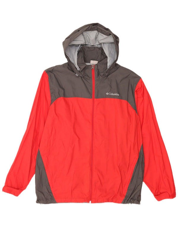 Columbia Veste de pluie à capuche pour homme UK 40 Large Rouge Colorblock Nylon