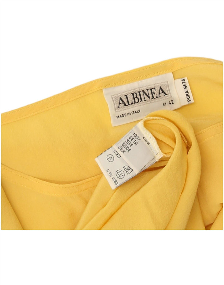 Blouse Femme Vintage Top IT 42 Soie Jaune Moyenne