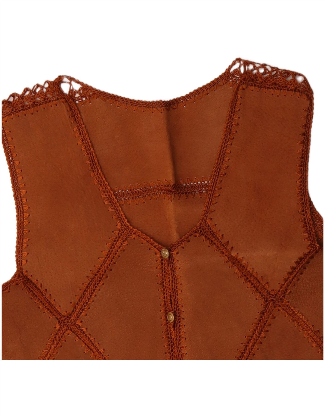 VINTAGE Femmes Crop Suede Gilet UK 14 Medium Brown Patchwork
