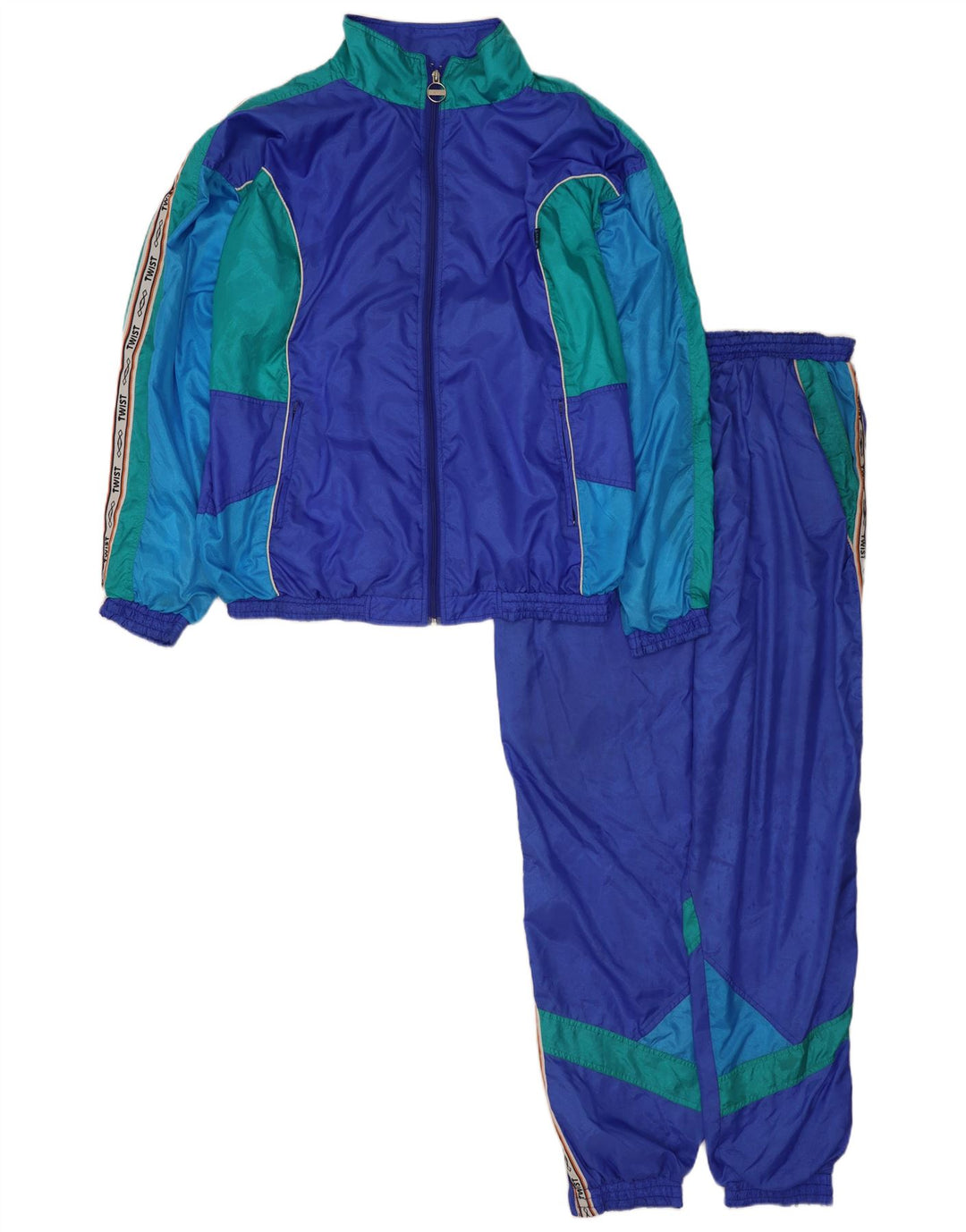 vintage Mens Graphic Full Survêtement Grand Bleu Colorblock Polyamide