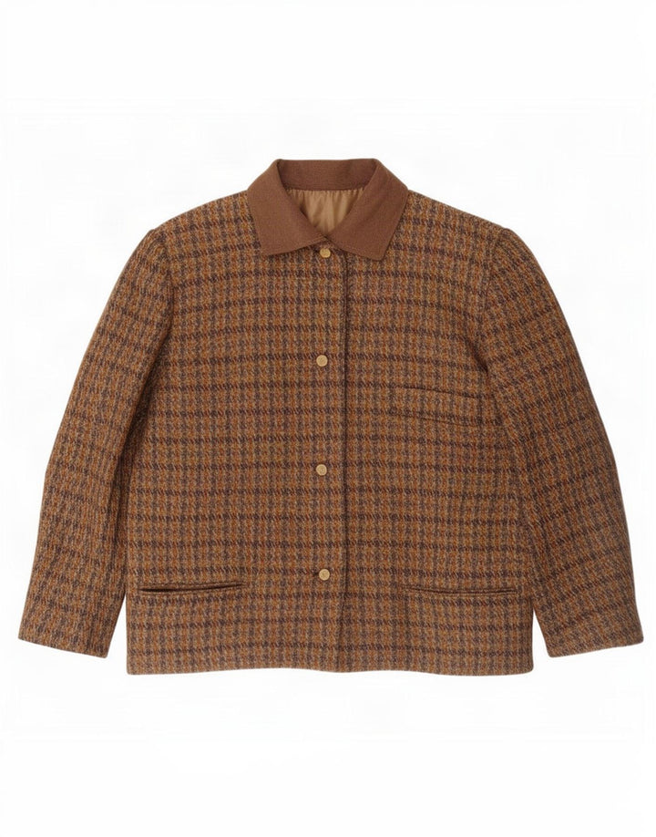 vintage Femme 4 Bouton Blazer Veste UK 12 Medium Brown Check