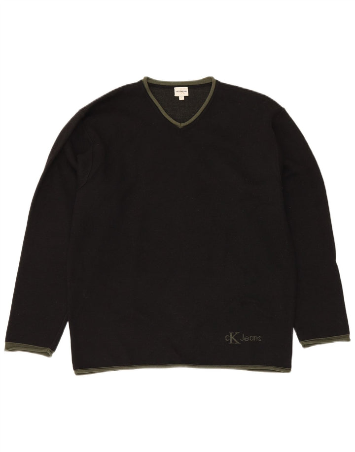 CALVIN KLEIN JEANS Pull Col V Homme Laine Noir Moyen