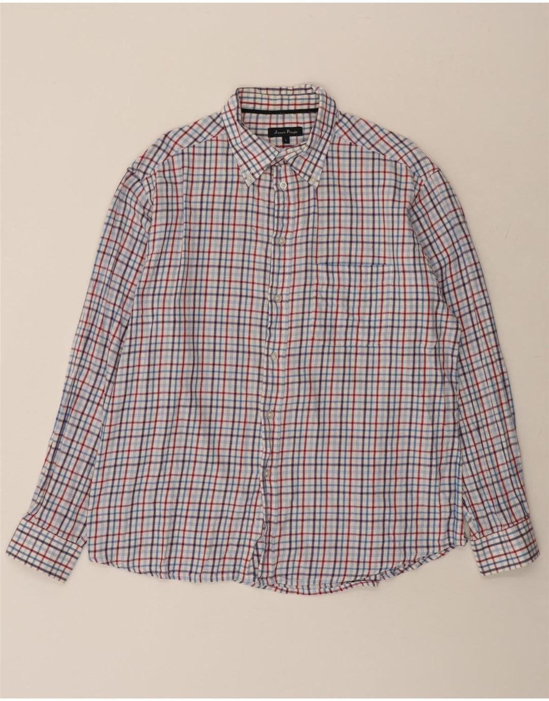 JAMES PRINGLE Chemise en Flanelle Homme Grand Carreau Bleu Coton