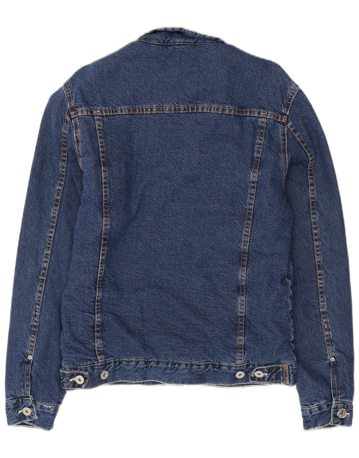 ZARA Veste en jean Sherpa pour homme UK 40 Large Bleu marine Coton