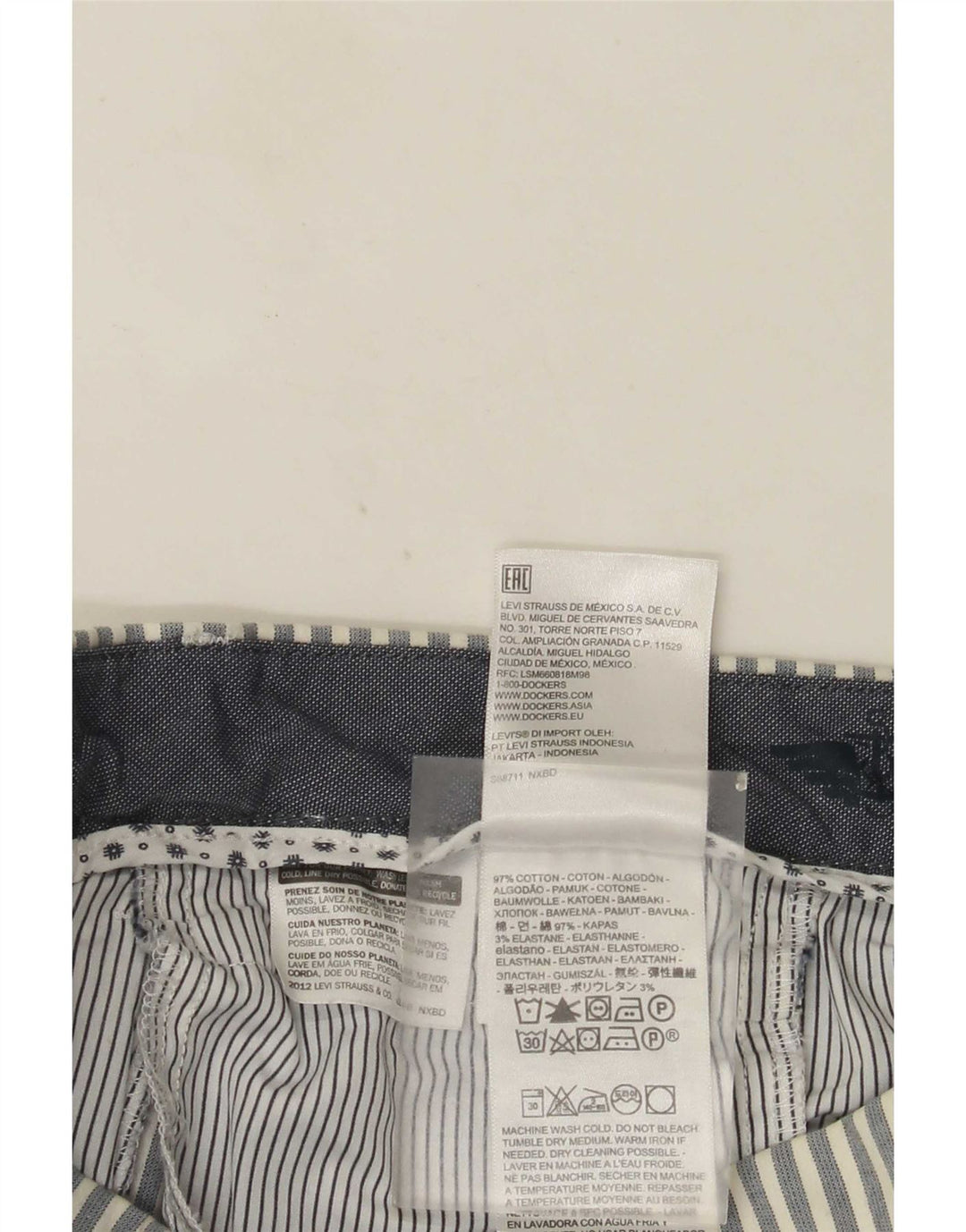 Dockers Short Chino Homme W32 Large Gris Rayé Coton