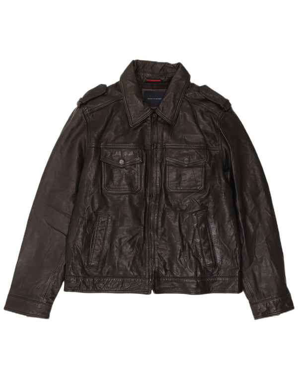 Tommy Hilfiger Veste en cuir militaire pour homme UK 40 Large Noir
