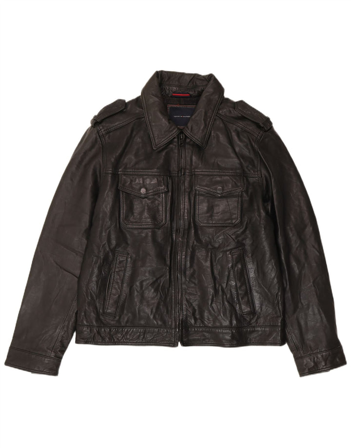 Tommy Hilfiger Veste en cuir militaire pour homme UK 40 Large Noir