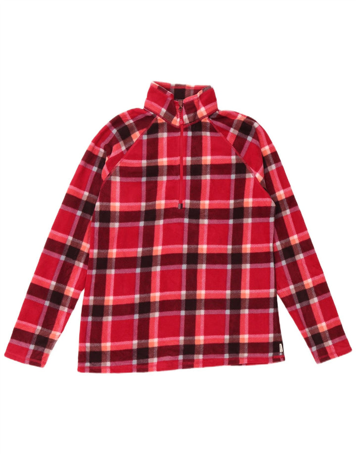 EDDIE BAUER Pull polaire à col zippé pour femme UK 14 Polyester à carreaux rouge moyen