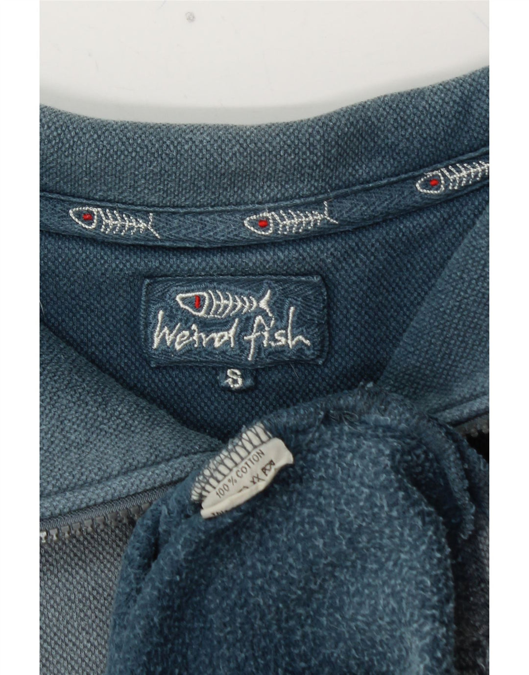 WEIRD FISH Sweat-shirt à col zippé pour homme en coton bleu petit