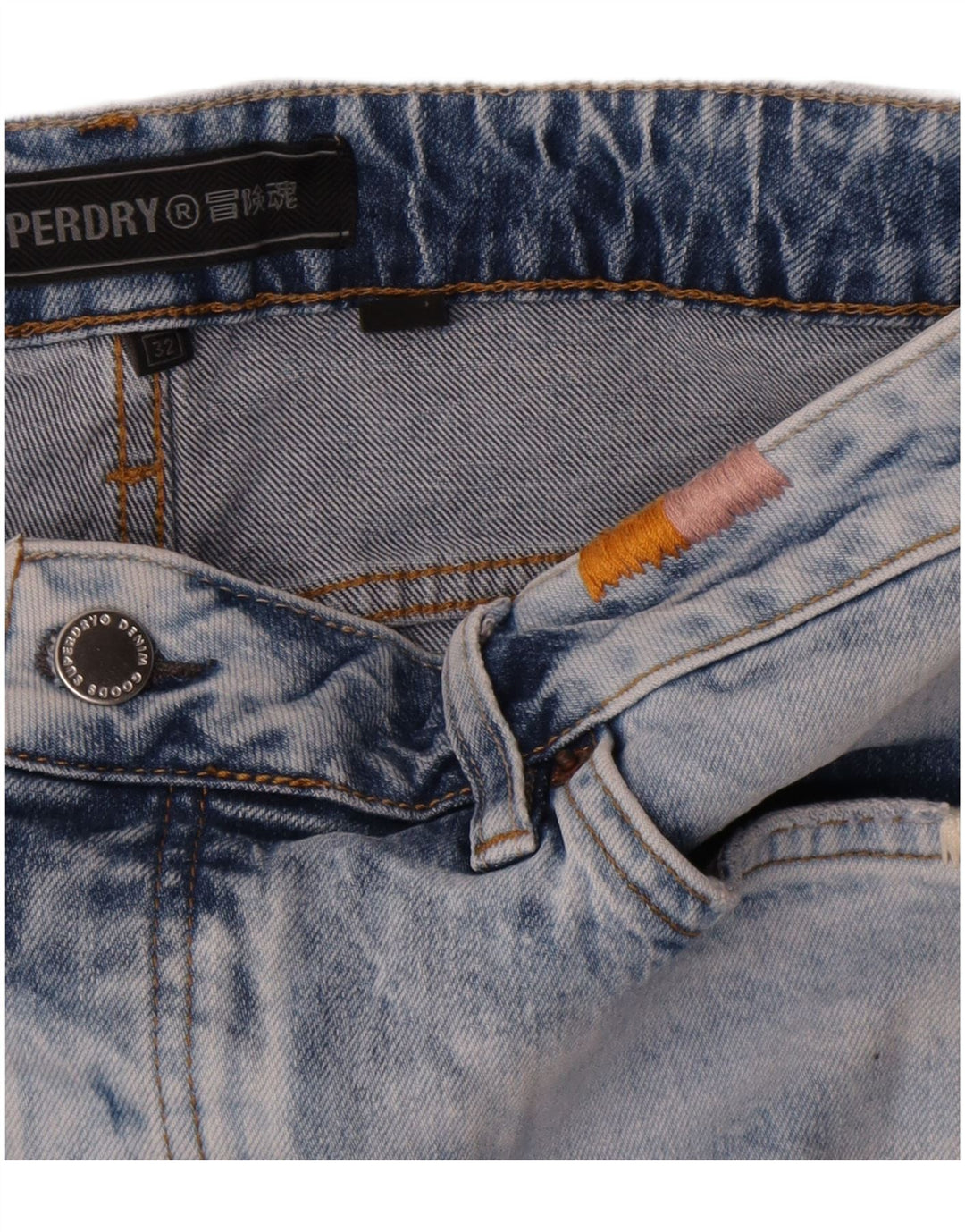 Superdry Pantalon chaud en denim vieilli W32 pour femme en coton bleu moyen