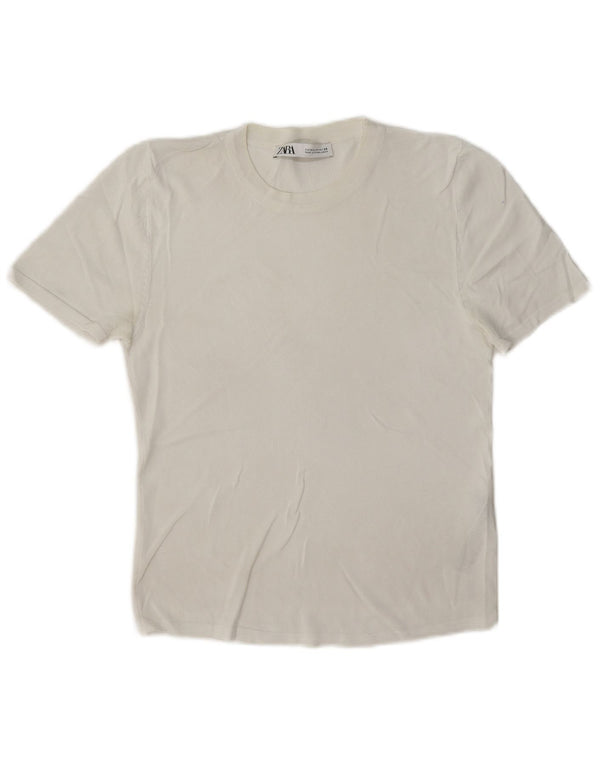 Zara Femme T-Shirt Top UK 12 Medium Blanc Viscose