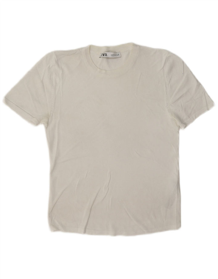 Zara Femme T-Shirt Top UK 12 Medium Blanc Viscose