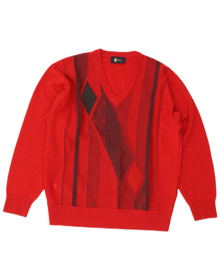 Gabicci Pull Col V Homme Laine Géométrique Rouge Moyen