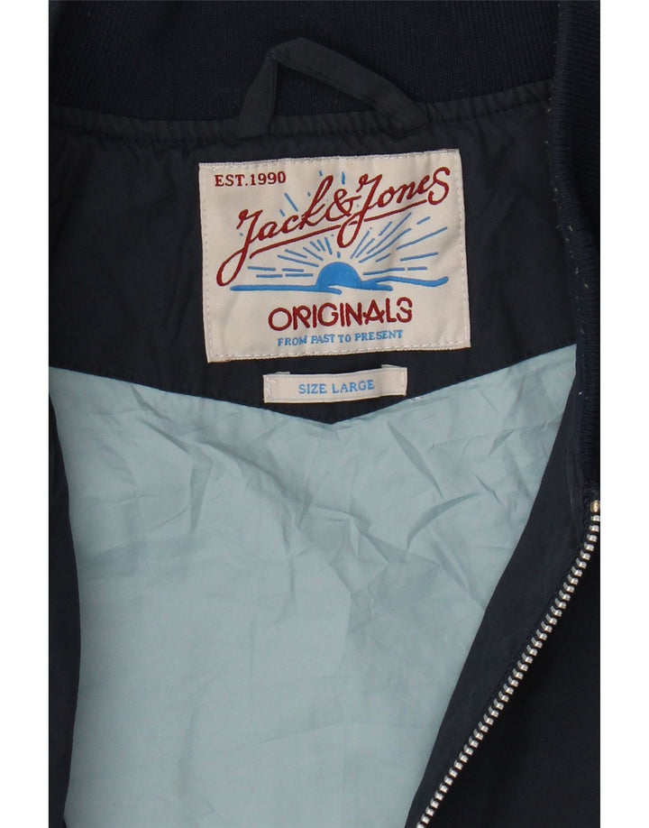 JACK & JONES Mens Bomber Jacket UK 40 Large Navy Blue Vintage Jack & Jones and Second-Hand Jack & Jones from Messina Hembry 