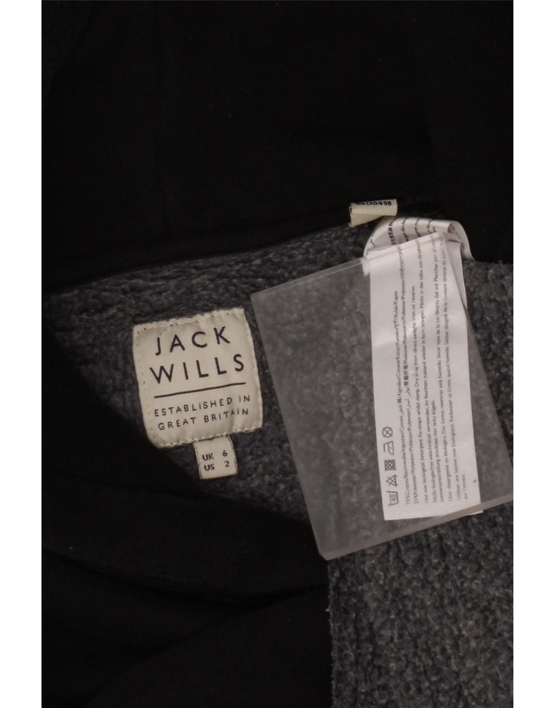JACK WILLS Pull à capuche graphique surdimensionné pour femme UK 6 XS en coton noir
