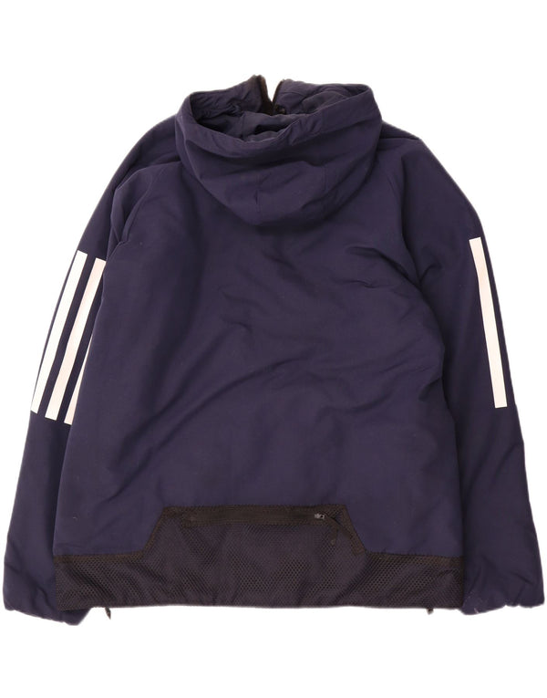 Adidas Veste coupe-vent à capuche pour homme UK 40 Large Bleu marine Polyester