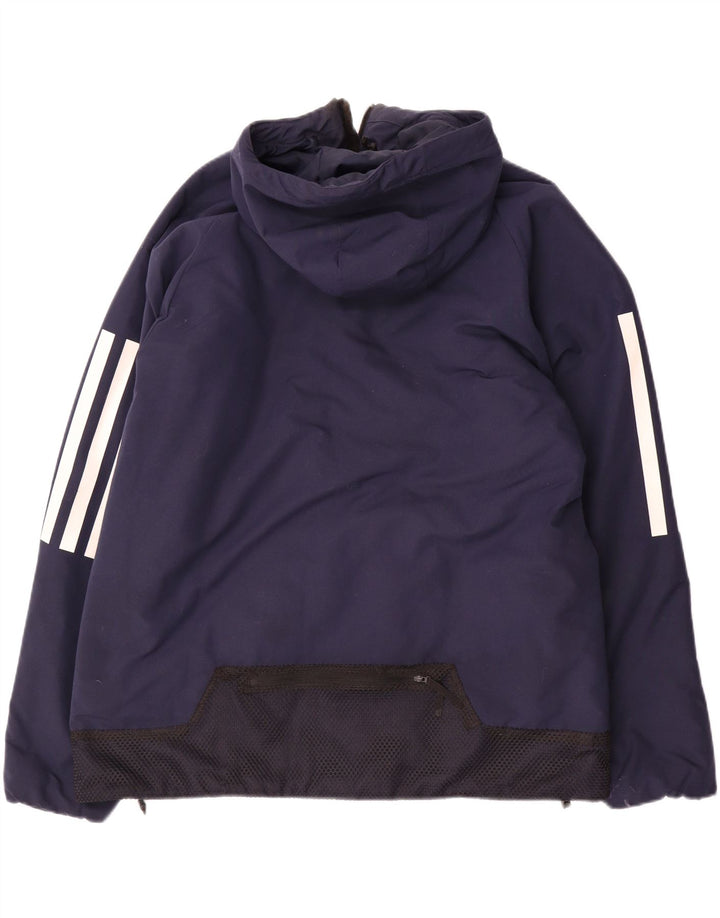 Adidas Veste coupe-vent à capuche pour homme UK 40 Large Bleu marine Polyester