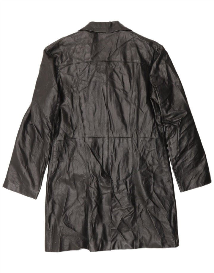 VINTAGE Manteau en Cuir Femme IT 48 XL Cuir Noir