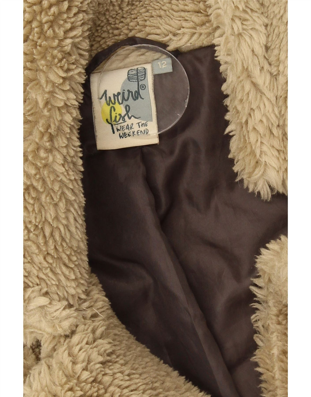 Weird Fish Veste Sherpa Teddy Bear pour Femme UK 12 Beige Moyen Polyester