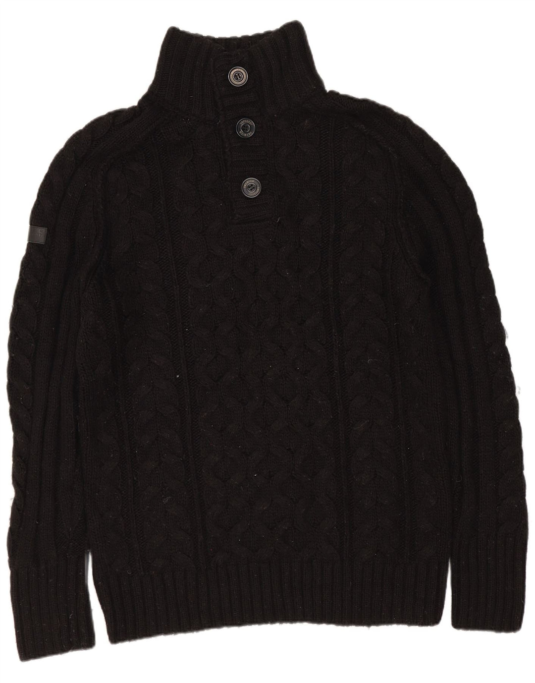 Superdry Pull à col boutonné pour homme Large Noir Acrylique