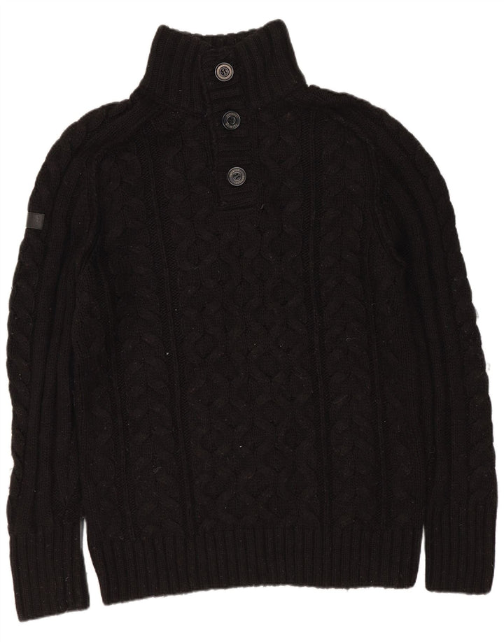 Superdry Pull à col boutonné pour homme Large Noir Acrylique