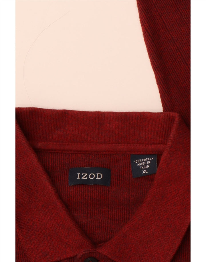 IZOD Polo Homme Manches Longues XL Rouge Moucheté Coton