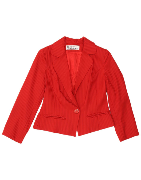 vintage Femmes Crop 1 Bouton Blazer Veste UK 14 Moyen Rouge Pinstripe