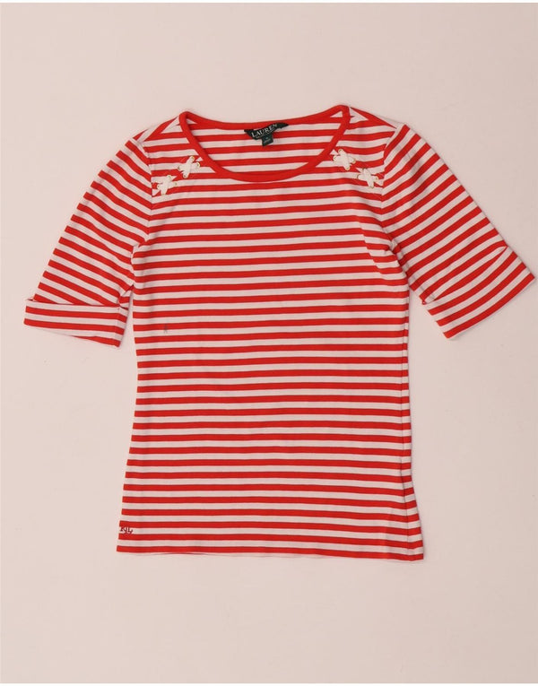 Ralph Lauren T-Shirt Femme Top UK 12 Coton Rayé Rouge Moyen Nautique