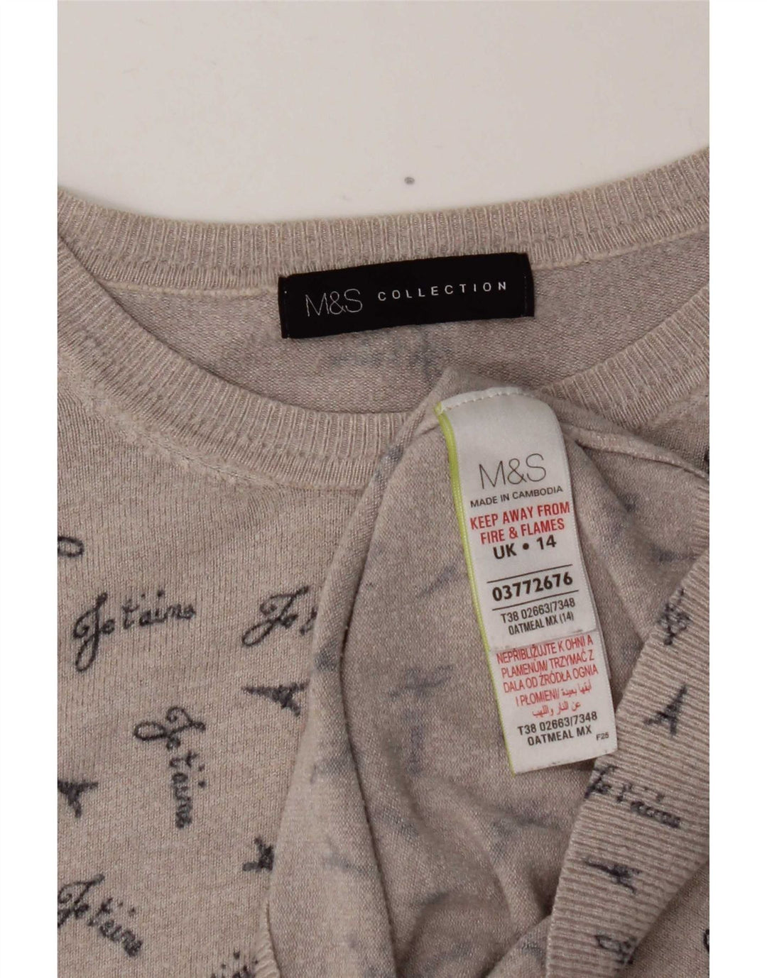 Marks & Spencer Pull graphique à col bateau pour femme UK 14 Gris moyen