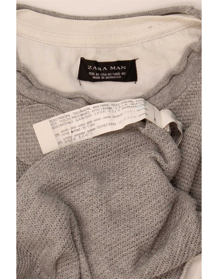 Zara Homme T-Shirt Top Gris Moyen Coton
