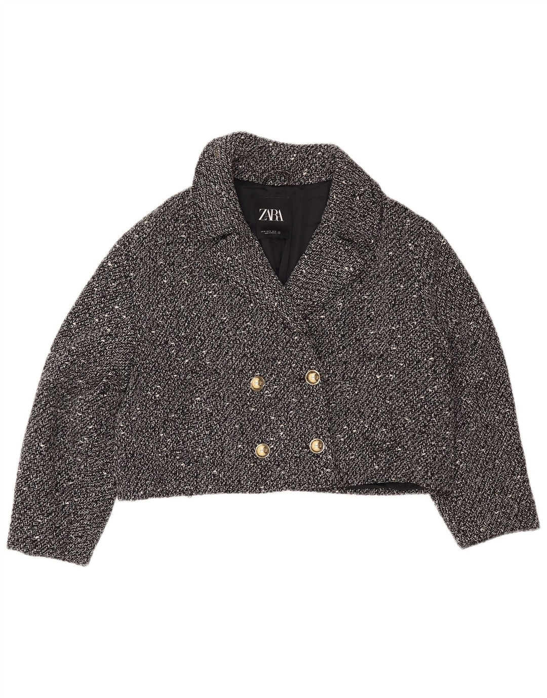 ZARA Veste blazer courte surdimensionnée pour femme UK 18 XL Noir moucheté