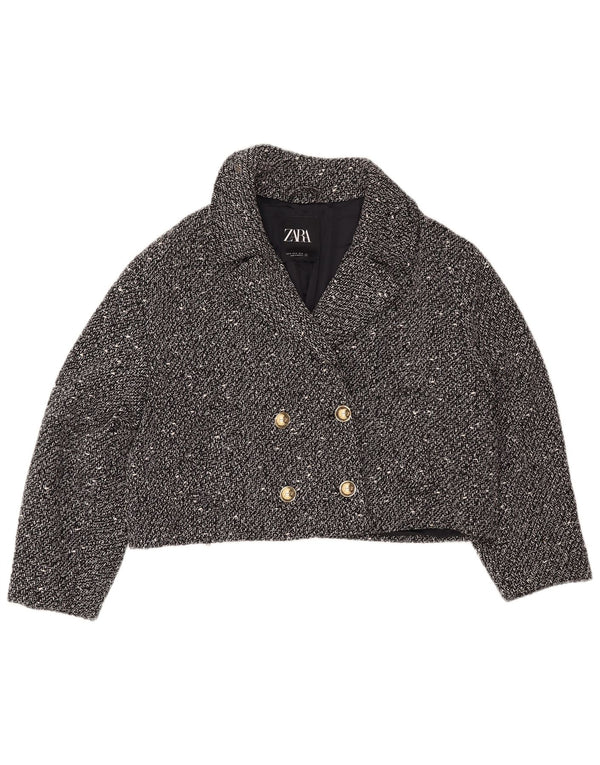 ZARA Veste blazer courte surdimensionnée pour femme UK 18 XL Noir moucheté