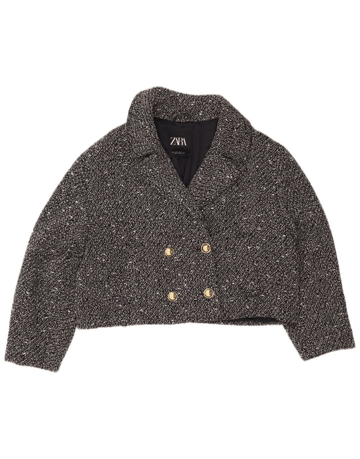 ZARA Veste blazer courte surdimensionnée pour femme UK 18 XL Noir moucheté