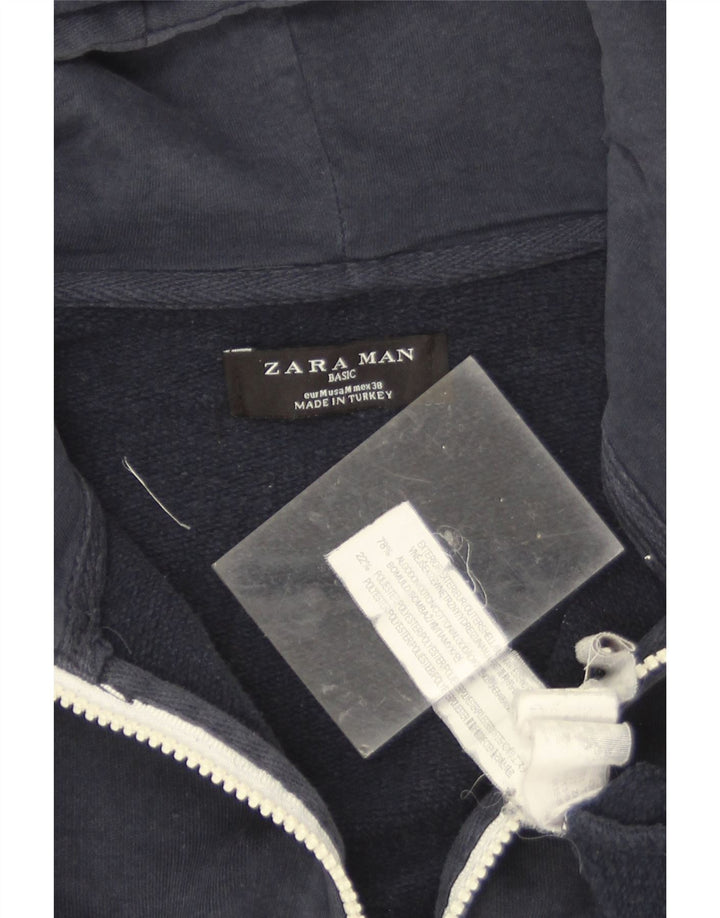 Zara Pull À Capuche Zippé Homme Bleu Marine Moyen Coton