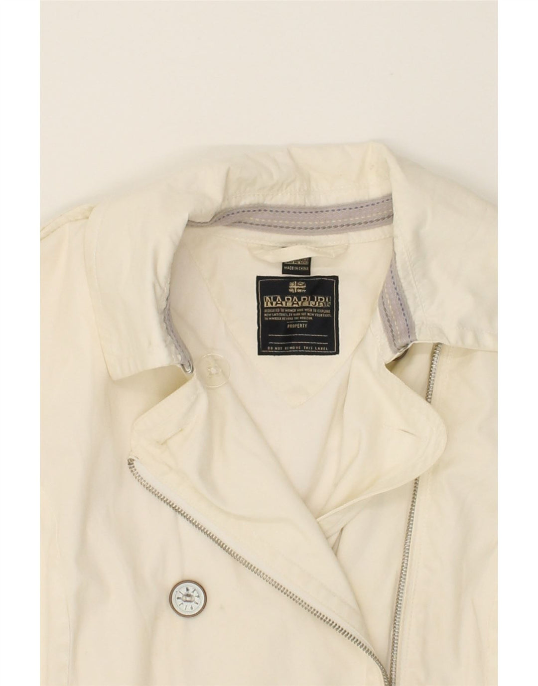 NAPAPIJRI Womens Double Breasted Coat UK 14 Large Off White Cotton Vintage Napapijri and Second-Hand Napapijri from Messina Hembry 