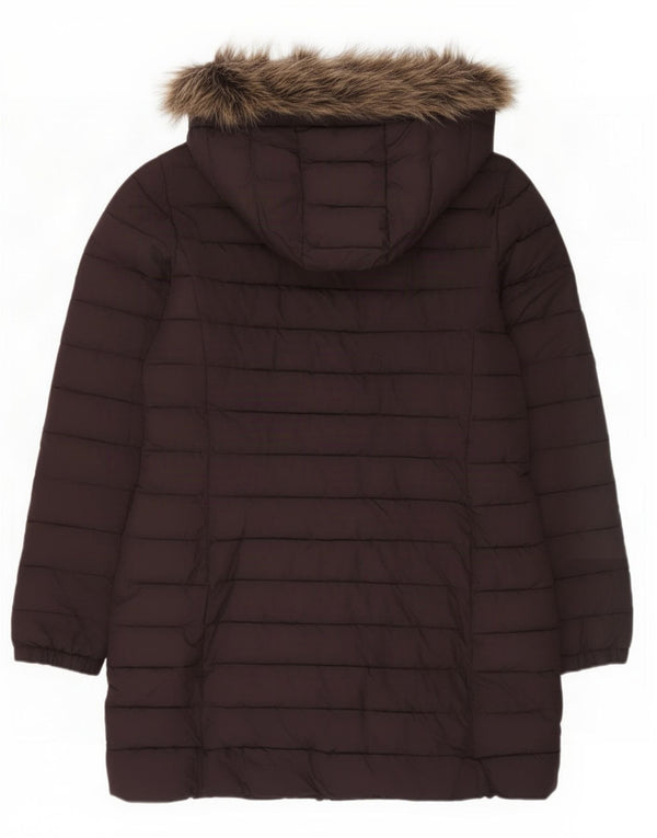 Superdry Manteau rembourré à capuche pour femme UK 12 Polyester bordeaux moyen