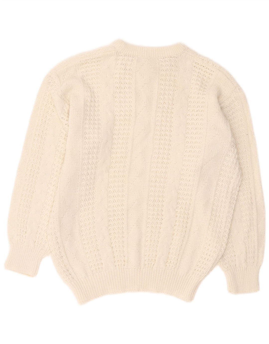 VINTAGE Pull surdimensionné à col rond pour femme UK 10/12 Blanc moyen