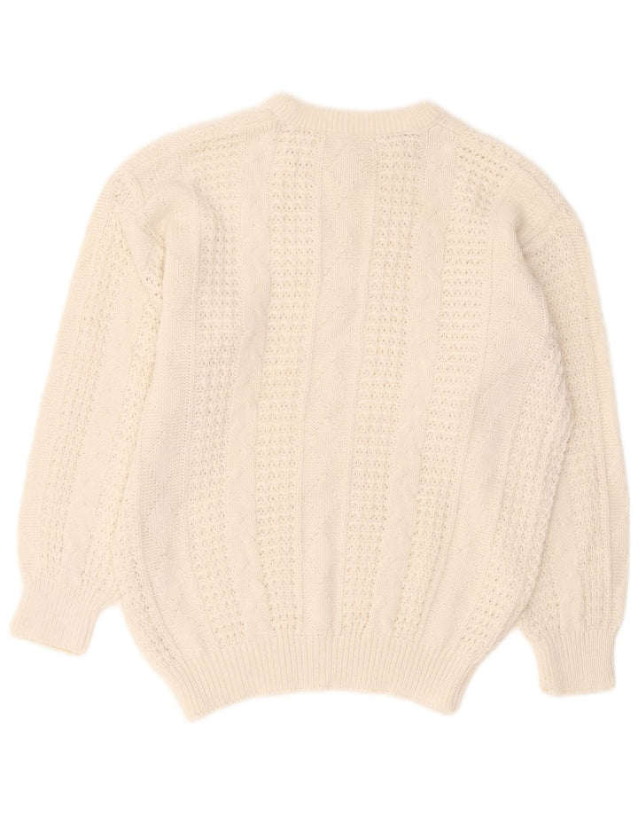 VINTAGE Pull surdimensionné à col rond pour femme UK 10/12 Blanc moyen
