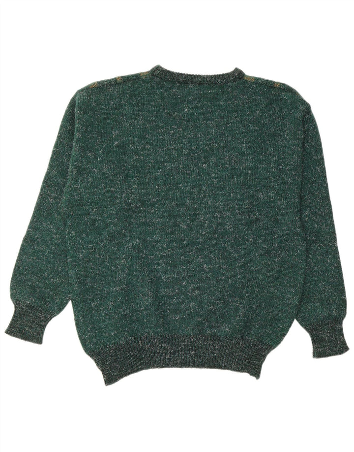 vintage Mens Crew Neck Jumper Pull IT 50 Moyen Vert Rayé