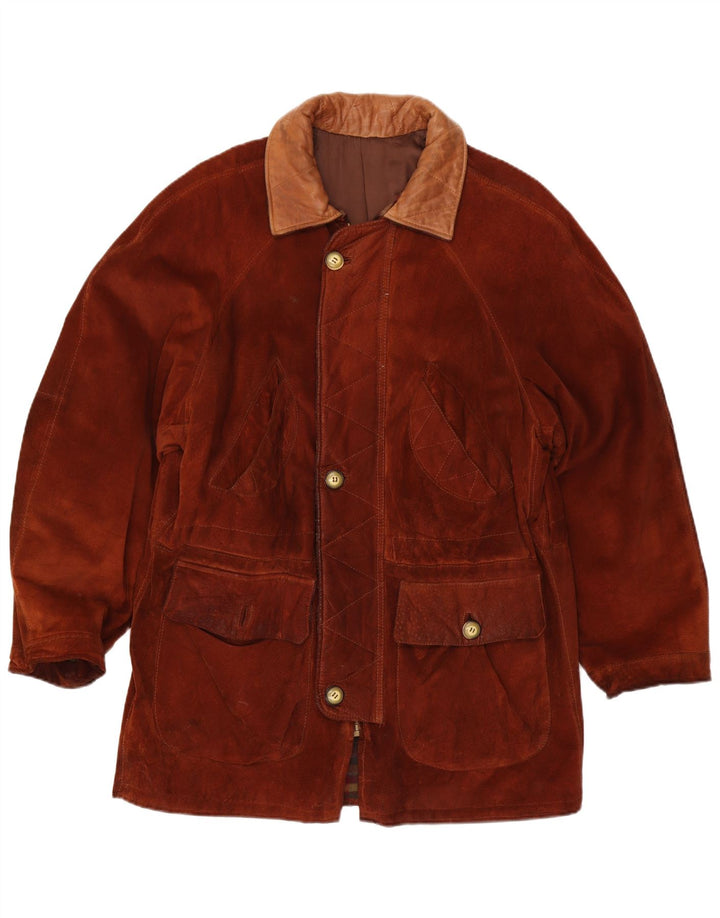 veste en daim homme vintage IT 54 2XL Cuir marron