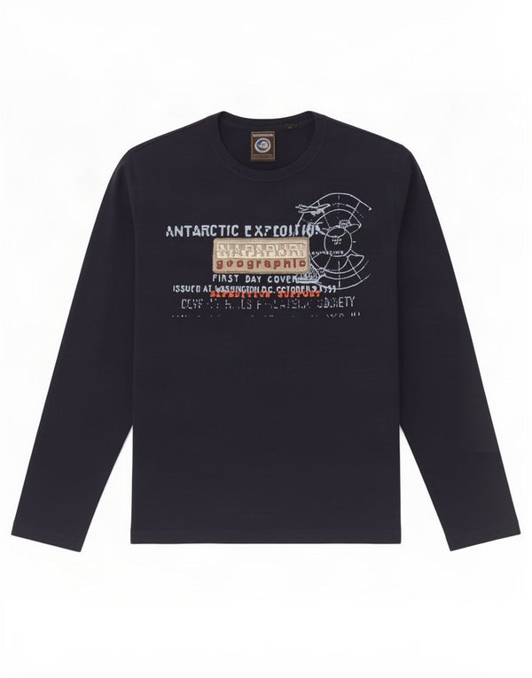Napapijri Haut graphique pour homme à manches longues en coton bleu marine moyen