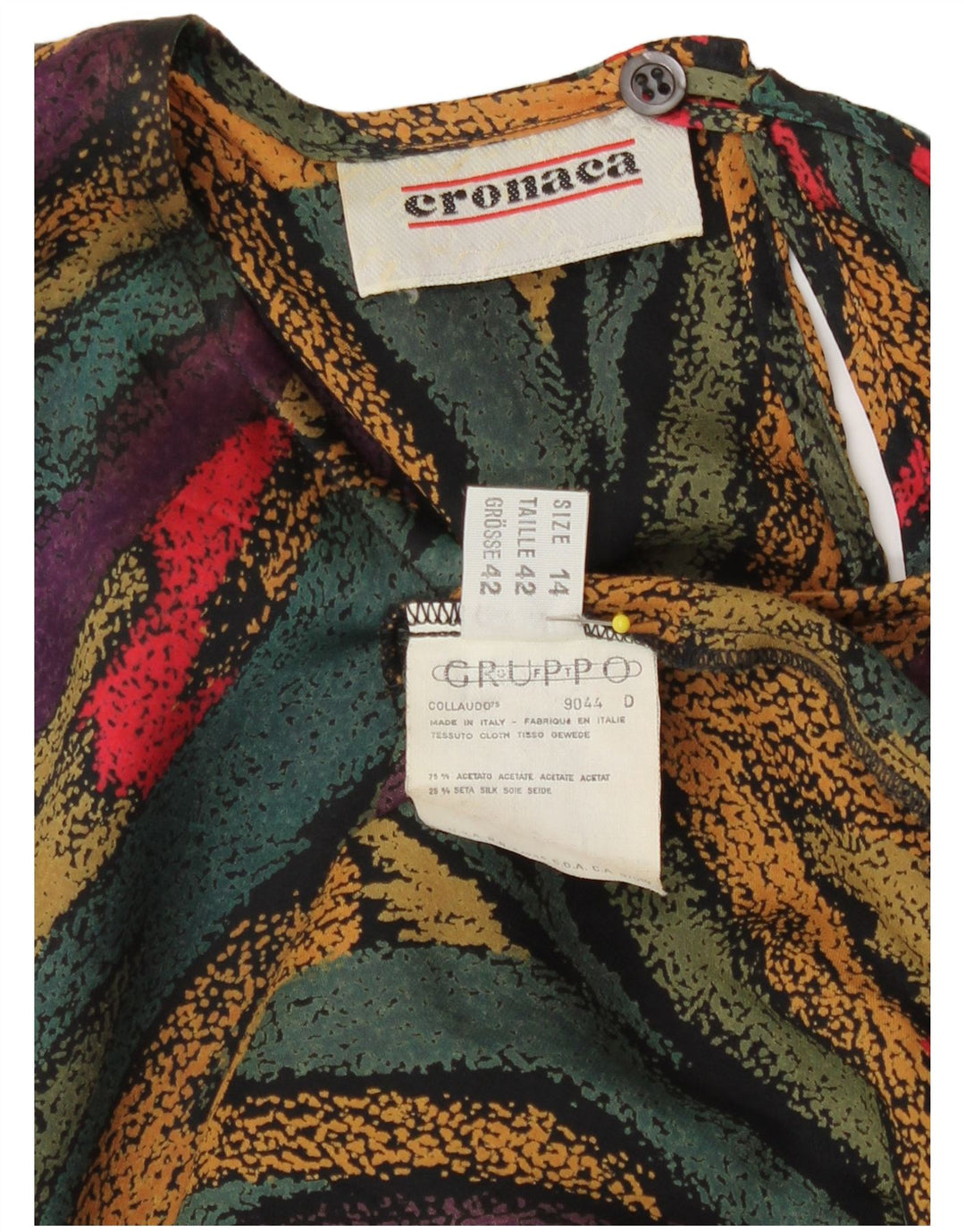 vintage Womens Abstract Pattern Blouse Top UK 14 Grand Multicolore
