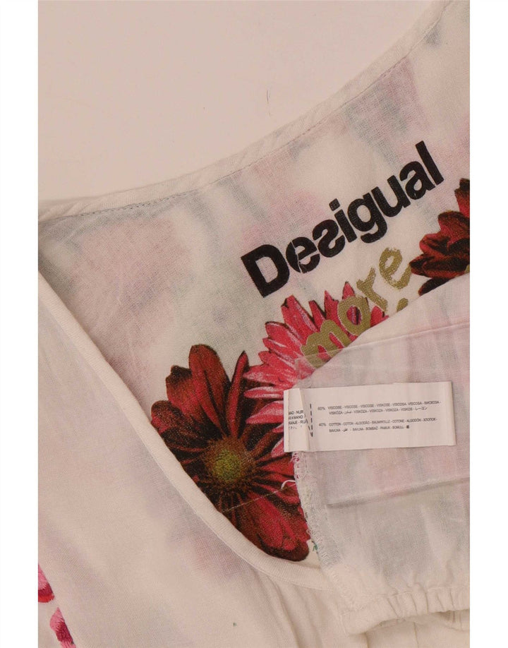 Desigual Tunique Femme UK 12 Medium Blanc Floral Viscose