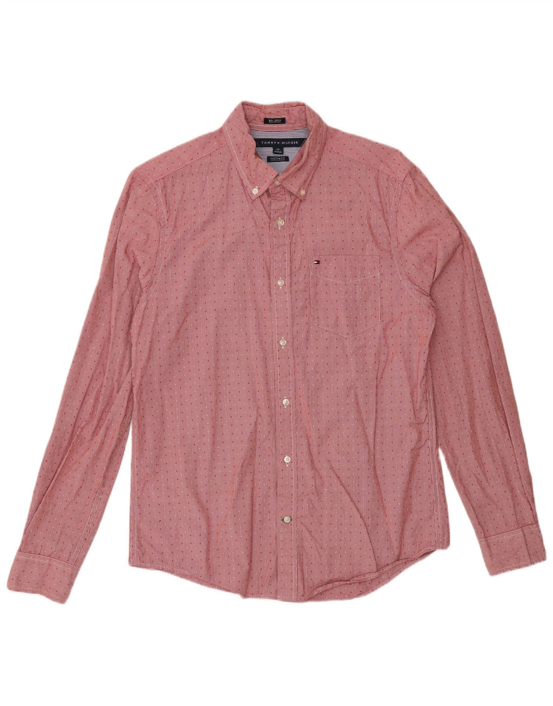 Tommy Hilfiger Chemise sur mesure pour homme Petit coton à pois rouge
