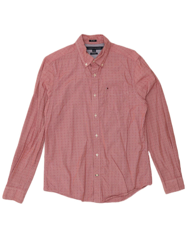 Tommy Hilfiger Chemise sur mesure pour homme Petit coton à pois rouge